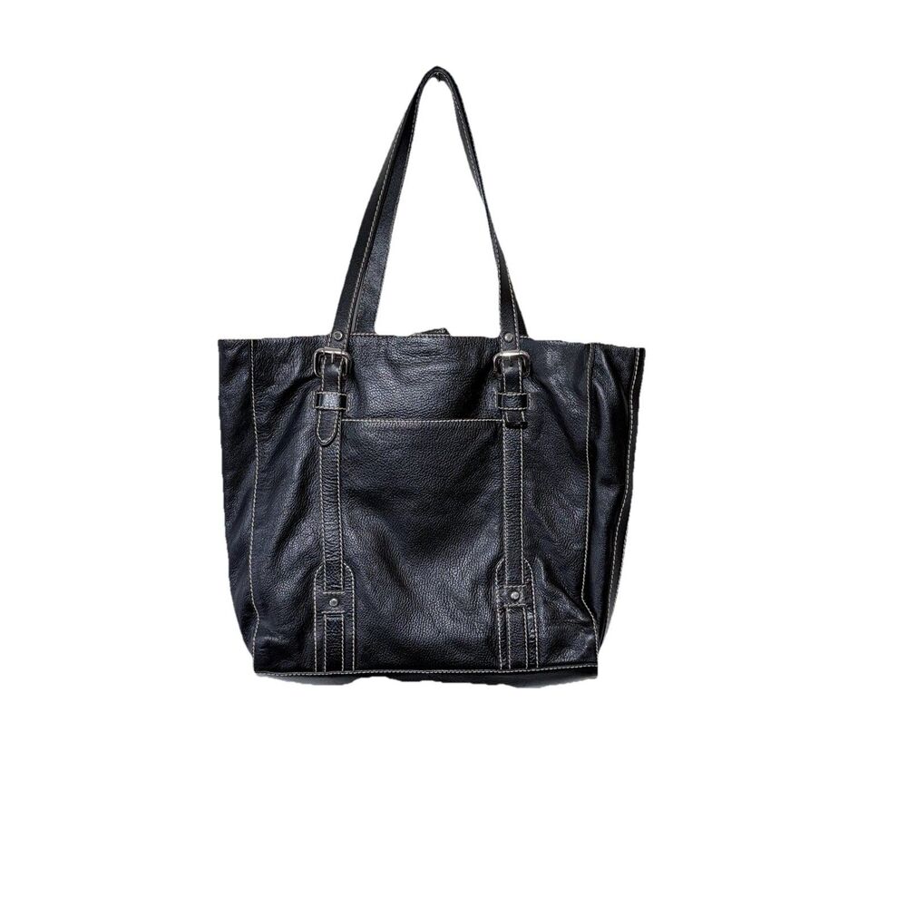 Vintage Fossil Large Heavy Black Leather Tote Bag